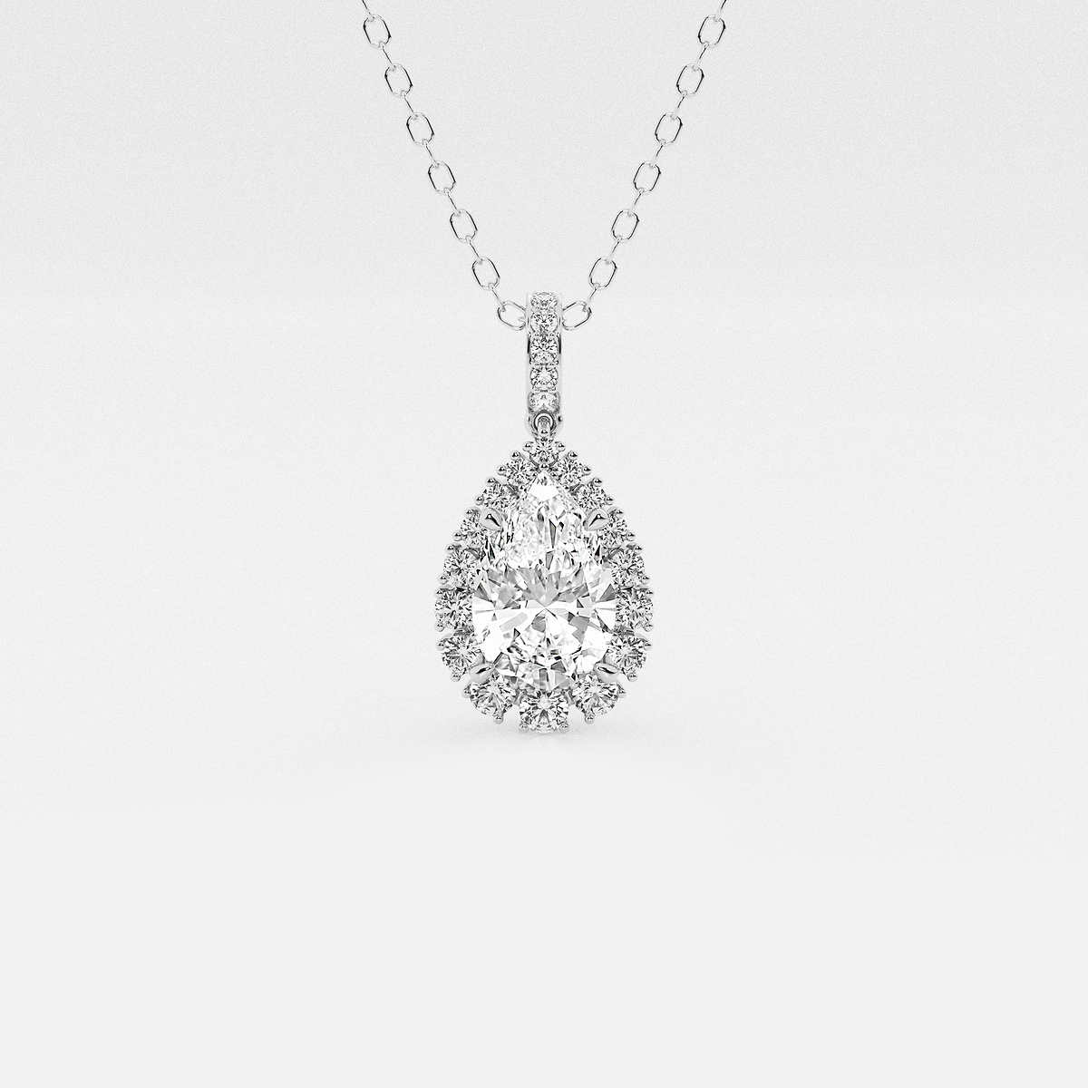 2 1/4 ctw Pear Lab Grown Diamond Halo Pendant with Adjustable Chain
